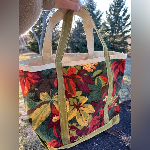 Vintage 90s LLbean boat and tote foliage floral leaves made in USA purse bag - Picture 6 of 15